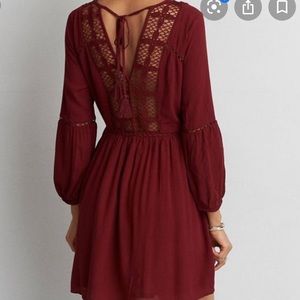 American Eagle Dark Red Dress 3/4 Sleeve W/ Lace